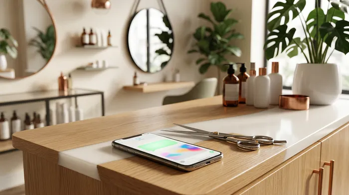 Un teléfono inteligente que muestra una aplicación de mensajería, colocado sobre una mesa de mármol junto a una hoja con una lista de tareas escrita a mano y un lápiz.